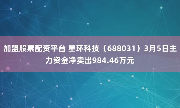 加盟股票配资平台 星环科技（688031）3月5日主力资金净卖出984.46万元
