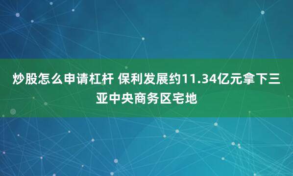 炒股怎么申请杠杆 保利发展约11.34亿元拿下三亚中央商务区宅地